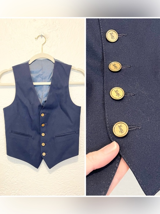 Yves Saint Laurent Jackets & Blazers - Vintage Yves Saint Laurent YSL Vest Navy Blue Brass Buttons XS Extra Small